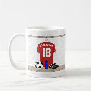 Personalisiert Red and White Football Soccer Jerse Kaffeetasse