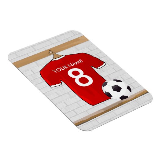 Personalisiert Red and White Football Soccer Jerse Magnet (Rechte Seite)