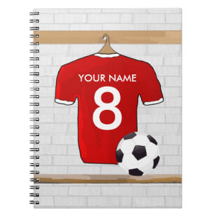 Personalisiert Red and White Football Soccer Jerse Notizblock