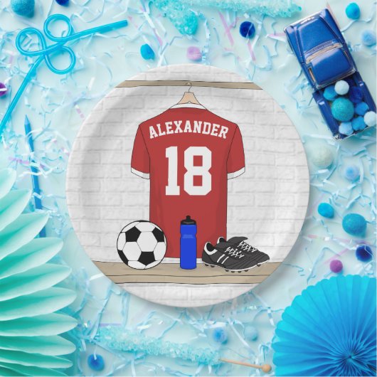 Personalisiert Red and White Football Soccer Jerse Pappteller (Party)