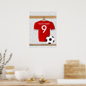 Personalisiert Red and White Football Soccer Jerse Poster (Küche)