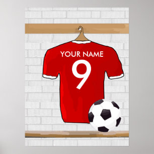 Personalisiert Red and White Football Soccer Jerse Poster