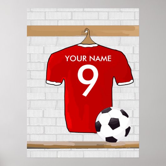 Personalisiert Red and White Football Soccer Jerse Poster (Vorne)