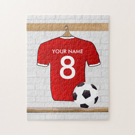 Personalisiert Red and White Football Soccer Jerse Puzzle (Vertikal)