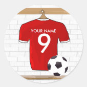 Personalisiert Red and White Football Soccer Jerse Runder Aufkleber (Vorderseite)