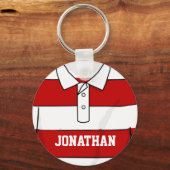 Personalisiert Red and White Rugby Jersey Schlüsselanhänger (Vorderseite)