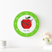 Personalisiert Red Apple Teacher Large Clock Große Wanduhr (Zuhause)