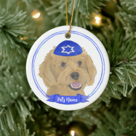 Personalisiert Red Apricot Gold Doodle Dog Hanukka Keramik Ornament