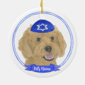 Personalisiert Red Apricot Gold Doodle Dog Hanukka Keramik Ornament (Hinten)