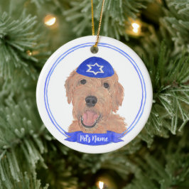 Personalisiert Red Apricot Gold Doodle Dog Hanukka Keramik Ornament