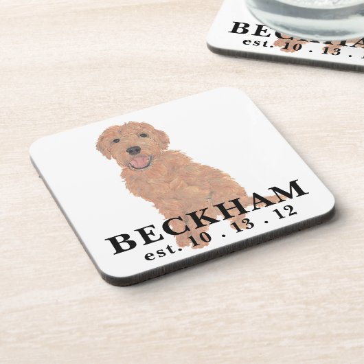 Personalisiert Red Apricot Golden Doodle Getränkeuntersetzer (Linke Seite)