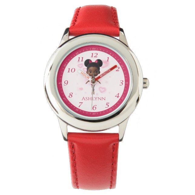 Personalisiert Red Ballerina lernen Zeit Armbanduhr (Vorderseite)