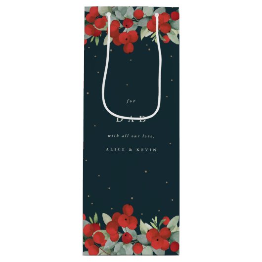 Personalisiert Red Berry+Eucalyptus Weihnachten Geschenktüte Für Weinflaschen (Vorderseite)