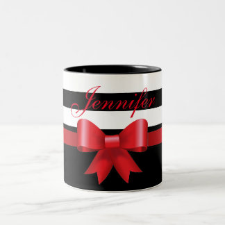 Personalisiert Red Black Bold Stripes red BOW Zweifarbige Tasse