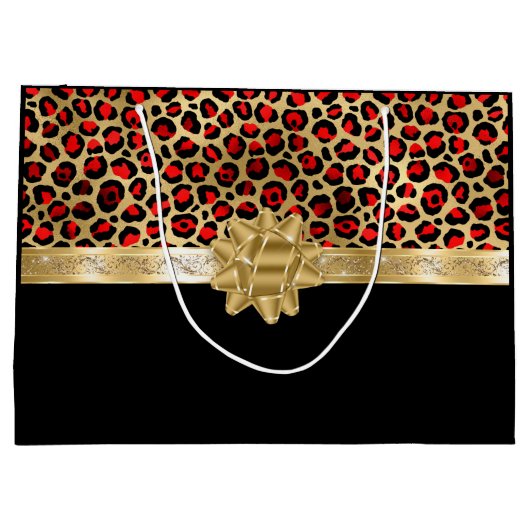 Personalisiert Red Black Leopard Golden BOW Große Geschenktüte (Rückseite)