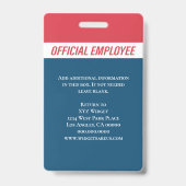 Personalisiert Red Blue Foto ID Mitarbeiter Ausweis (Rückseite)