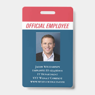 Personalisiert Red Blue Foto ID Mitarbeiter Ausweis