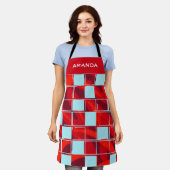 Personalisiert Red Blue Kariert Pattername Schürze (Getragen)