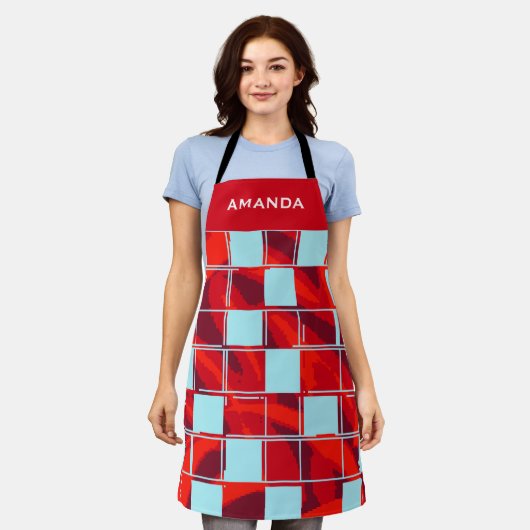 Personalisiert Red Blue Kariert Pattername Schürze (Getragen)