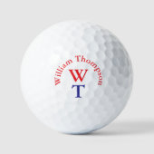 Personalisiert Red Blue Monogram Golfball (Vorderseite)