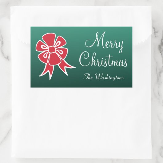 Personalisiert Red Bow Frohe Weihnachtskleber Rechteckiger Aufkleber (Tasche)
