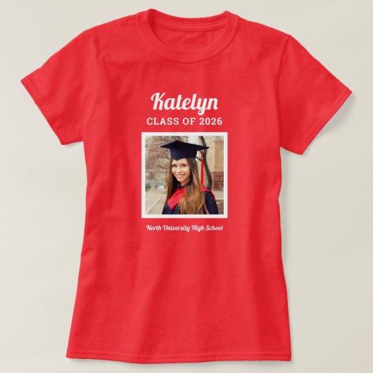 Personalisiert Red Class of 2025 Abschluss Foto T-Shirt (Design vorne)