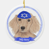 Personalisiert Red English Dackel Dog Hanukkah Keramik Ornament (Hinten)