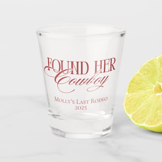 Personalisiert Red fand ihren Cowboy Bachelorette Schnapsglas (Vorderseite)
