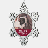 Personalisiert Red First Christmas Puppy Foto Schneeflocken Zinn-Ornament (Rechts)