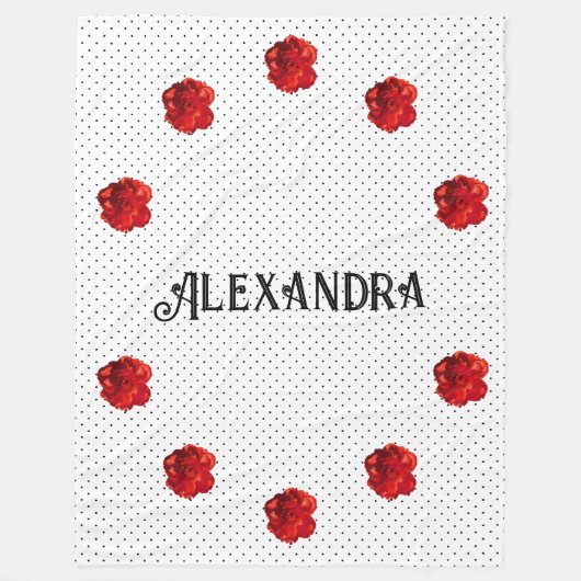 Personalisiert Red Floral Polka Dot Fleecedecke (Vorderseite)