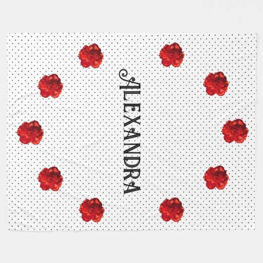Personalisiert Red Floral Polka Dot Fleecedecke (Vorderseite (Horizontal))