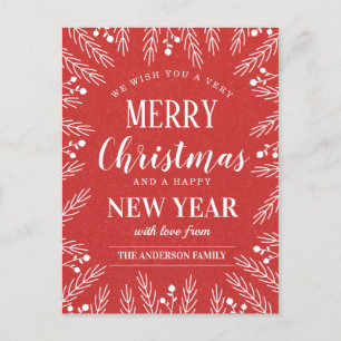 Personalisiert Red Frory Christmas Happy New Year Feiertagspostkarte