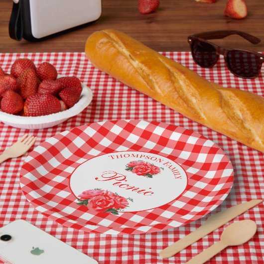 Personalisiert Red Gingham Buffalo Picnic Pappteller (Picknick)