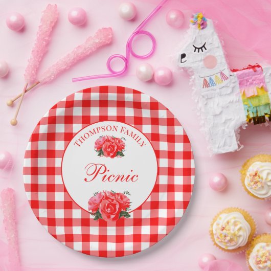 Personalisiert Red Gingham Buffalo Picnic Pappteller (Party)