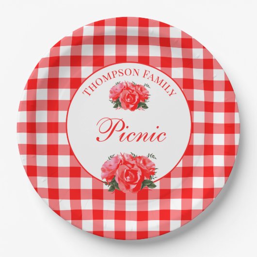 Personalisiert Red Gingham Buffalo Picnic Pappteller (Vorderseite)