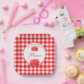 Personalisiert Red Gingham Buffalo Picnic Square Pappteller (Party)