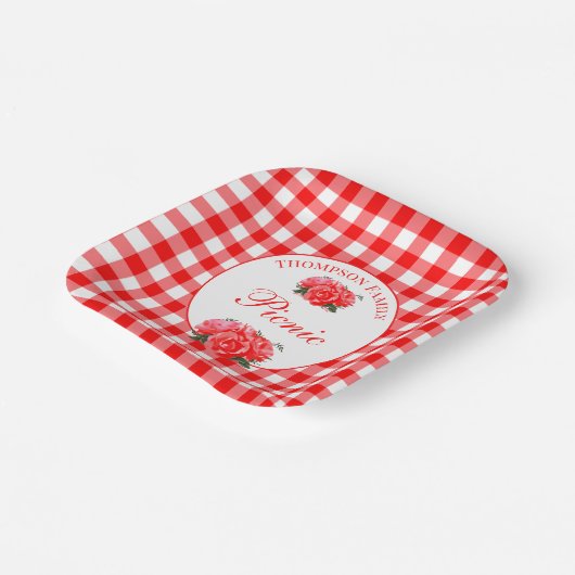 Personalisiert Red Gingham Buffalo Picnic Square Pappteller (Gewinkelt)