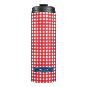Personalisiert Red Gingham Monogram Thermosbecher
