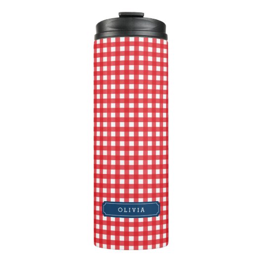 Personalisiert Red Gingham Monogram Thermosbecher (Vorderseite)