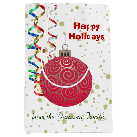 Personalisiert Red Gold Bulb Confetti Mittlere Geschenktüte (Vorderseite)