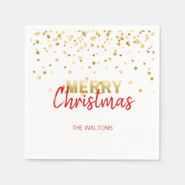 Personalisiert RED Gold Confetti Frohe Weihnachten Serviette