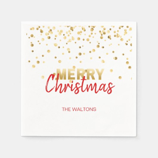 Personalisiert RED Gold Confetti Frohe Weihnachten Serviette (Vorderseite)