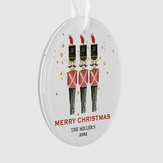Personalisiert Red & Gold Nutcracker Frohe Weihnac Ornament (Vorderseite)