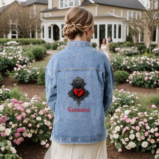 Personalisiert Red Goth Heart Jeansjacke (Hochzeit Rückseite)