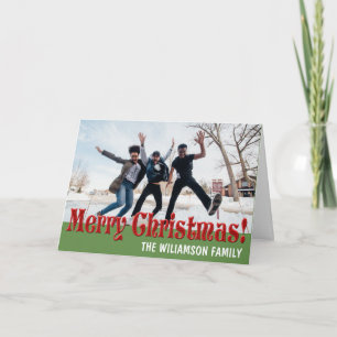 Personalisiert Red Green Family Foto Weihnachtskar Feiertagskarte