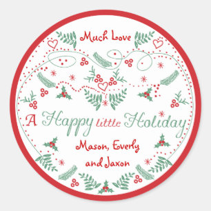 Personalisiert Red Green Holly Happy Kleiner Urlau Runder Aufkleber