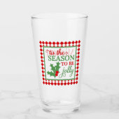 Personalisiert Red Green Jolly"Weihnachtstypografi Glas (Vorderseite)