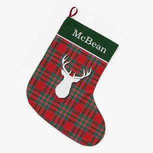 Personalisiert Red Green McBean Tartan Deer Großer Weihnachtsstrumpf