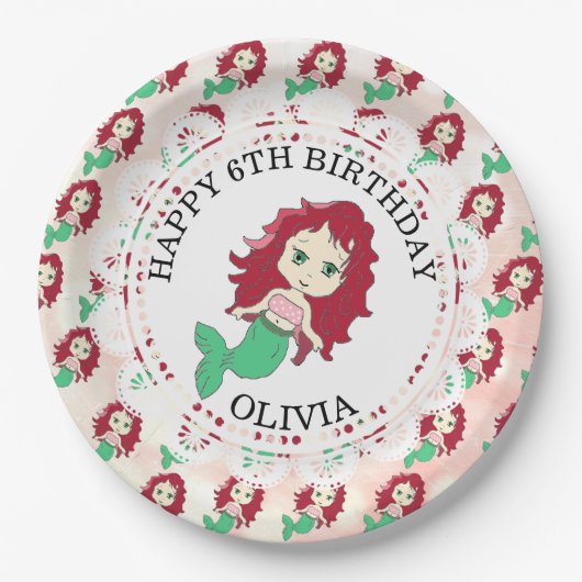 Personalisiert Red Head Mermaid Birthday Teller (Vorderseite)