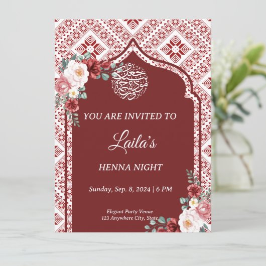 Personalisiert Red Henna Night Einladung (Stehend Vorderseite)